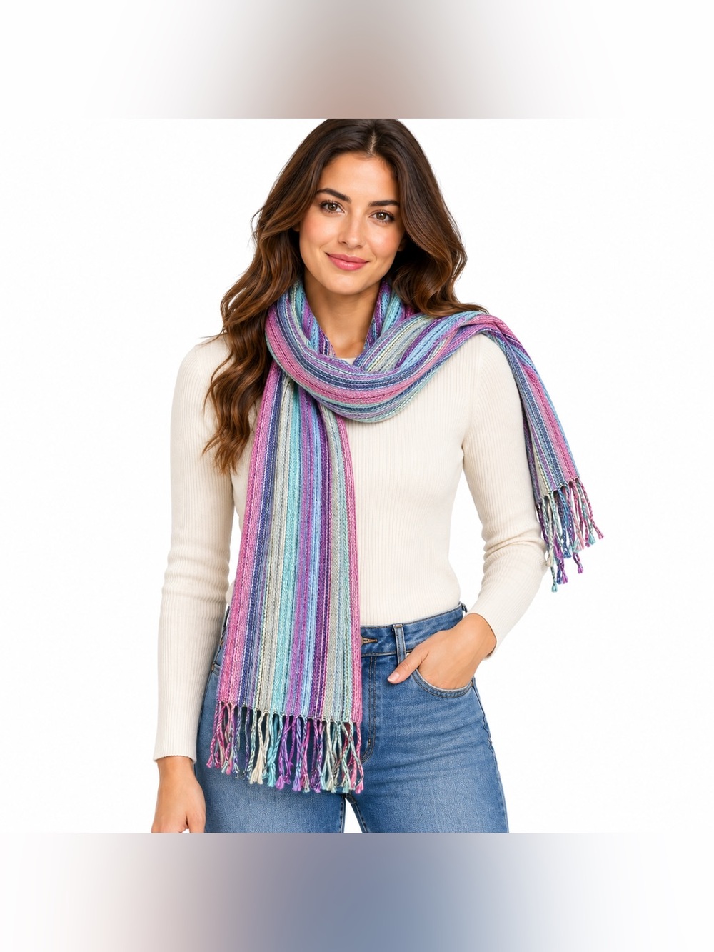 Melmann 100% Alpaca Wool Scarf Pastel Multicolor Striped Bolivia 66"